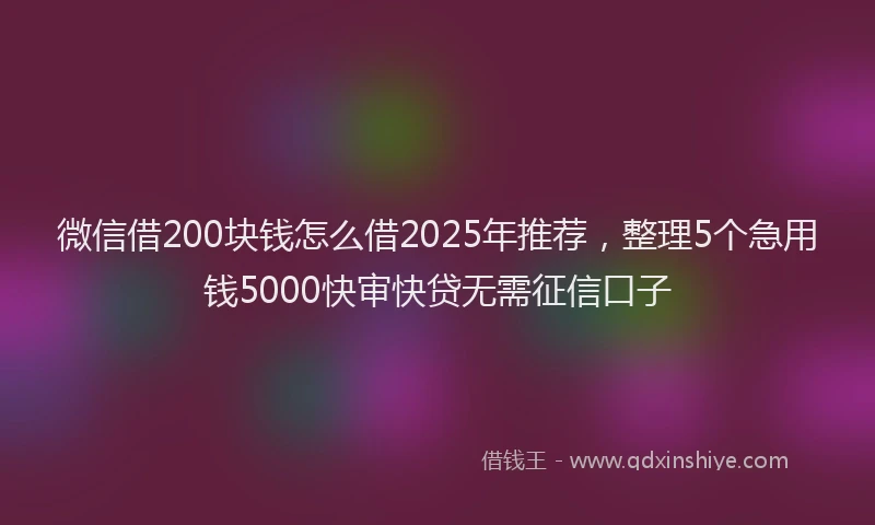 微信借200块钱怎么借2025年推荐，整理5个急用钱5000快审快贷无需征信口子