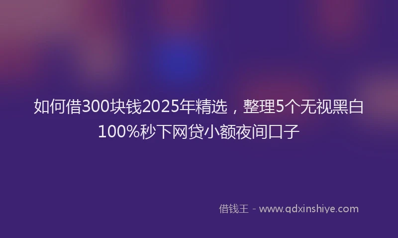 如何借300块钱2025年精选，整理5个无视黑白100%秒下网贷小额夜间口子