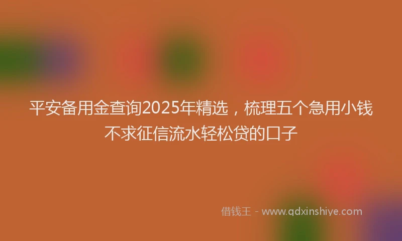 平安备用金查询2025年精选，梳理五个急用小钱不求征信流水轻松贷的口子