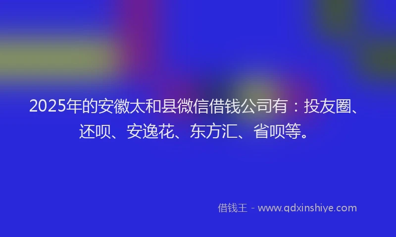 2025年的安徽太和县微信借钱公司有：投友圈、还呗、安逸花、东方汇、省呗等。