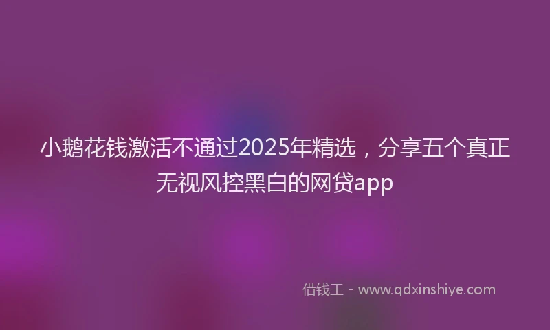 小鹅花钱激活不通过2025年精选，分享五个真正无视风控黑白的网贷app