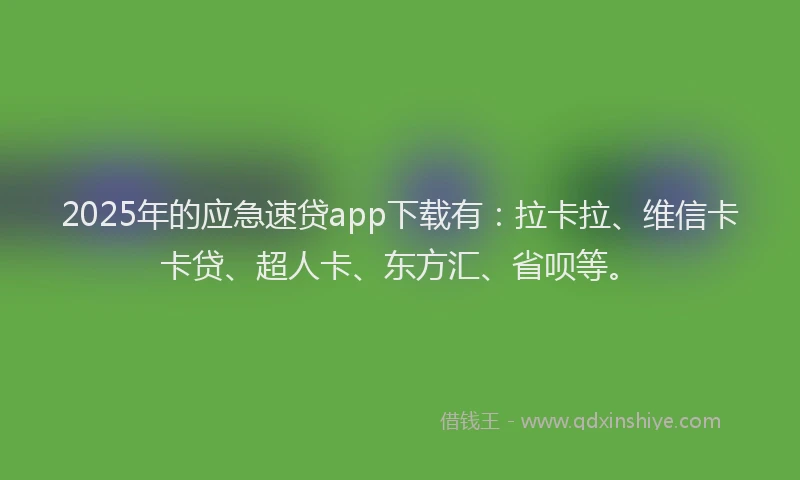 2025年的应急速贷app下载有：拉卡拉、维信卡卡贷、超人卡、东方汇、省呗等。