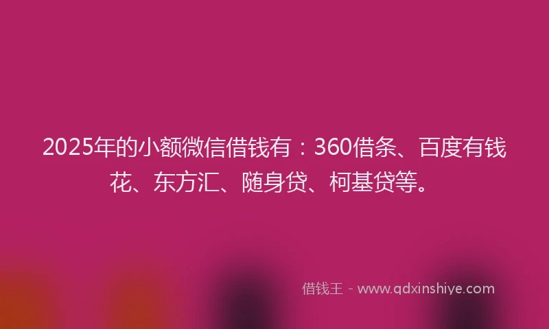 2025年的小额微信借钱有：360借条、百度有钱花、东方汇、随身贷、柯基贷等。