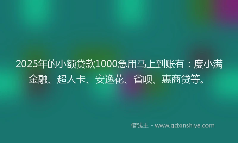 2025年的小额贷款1000急用马上到账有：度小满金融、超人卡、安逸花、省呗、惠商贷等。