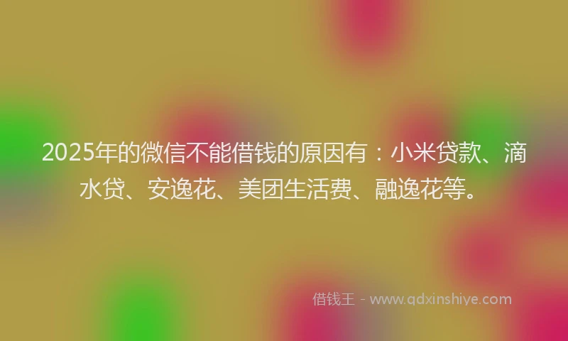 2025年的微信不能借钱的原因有：小米贷款、滴水贷、安逸花、美团生活费、融逸花等。