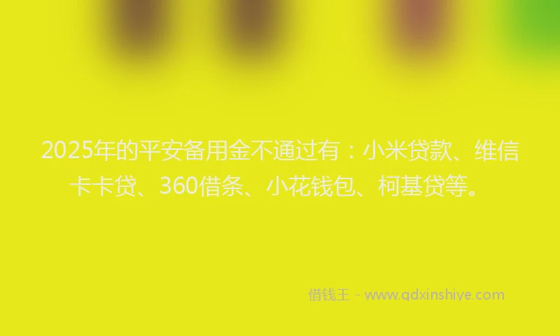 2025年的平安备用金不通过有：小米贷款、维信卡卡贷、360借条、小花钱包、柯基贷等。