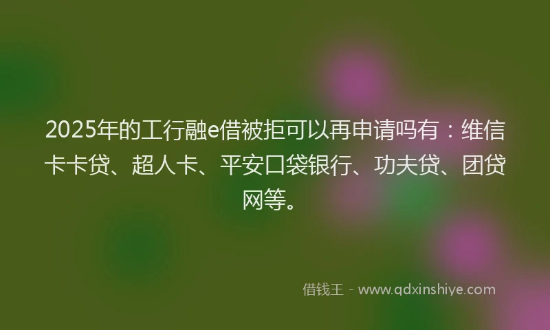 2025年的工行融e借被拒可以再申请吗有：维信卡卡贷、超人卡、平安口袋银行、功夫贷、团贷网等。