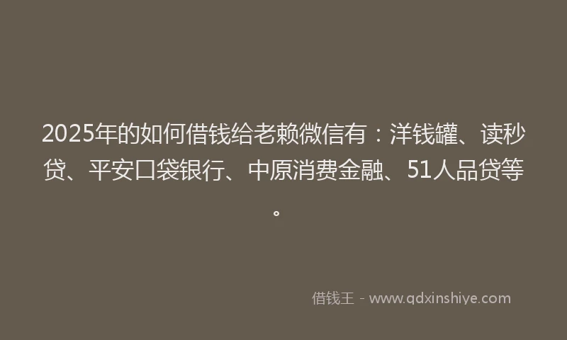 2025年的如何借钱给老赖微信有：洋钱罐、读秒贷、平安口袋银行、中原消费金融、51人品贷等。