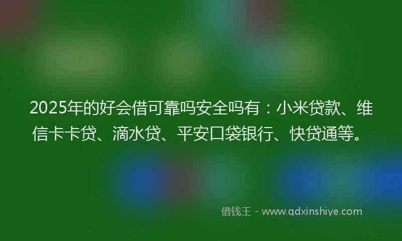 2025年的好会借可靠吗安全吗有：小米贷款、维信卡卡贷、滴水贷、平安口袋银行、快贷通等。