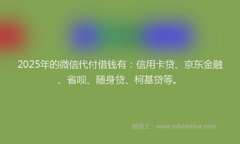 2025年的微信代付借钱有：信用卡贷、京东金融、省呗、随身贷、柯基贷等。