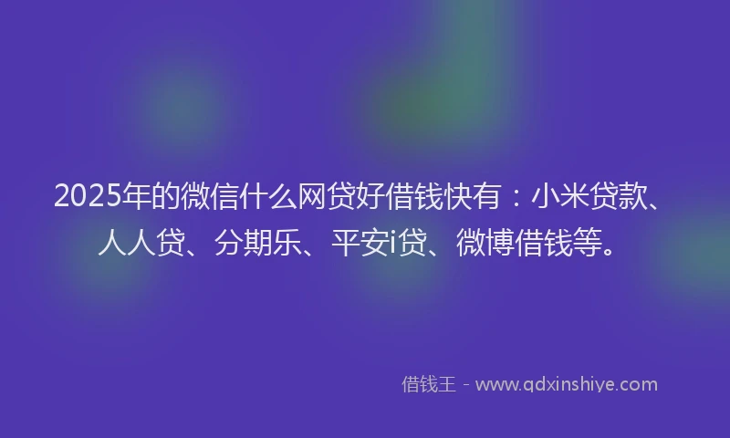2025年的微信什么网贷好借钱快有：小米贷款、人人贷、分期乐、平安i贷、微博借钱等。