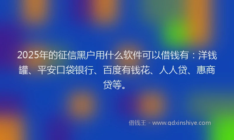 2025年的征信黑户用什么软件可以借钱有：洋钱罐、平安口袋银行、百度有钱花、人人贷、惠商贷等。