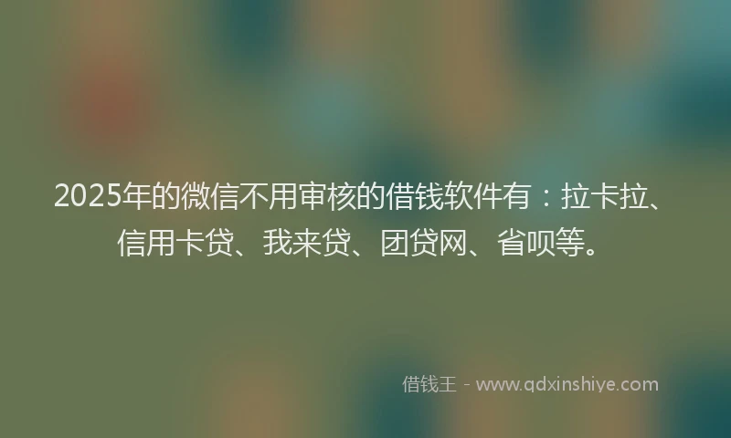 2025年的微信不用审核的借钱软件有：拉卡拉、信用卡贷、我来贷、团贷网、省呗等。