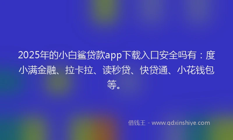 2025年的小白鲨贷款app下载入口安全吗有：度小满金融、拉卡拉、读秒贷、快贷通、小花钱包等。