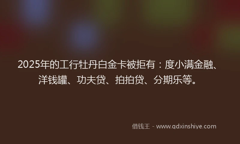 2025年的工行牡丹白金卡被拒有：度小满金融、洋钱罐、功夫贷、拍拍贷、分期乐等。