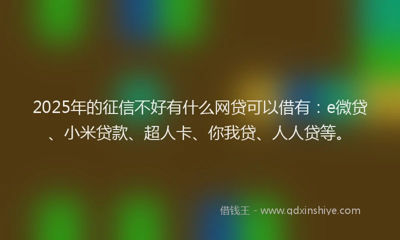 2025年的征信不好有什么网贷可以借有:e微贷、小米贷款、超人卡、你我贷、人人贷等。