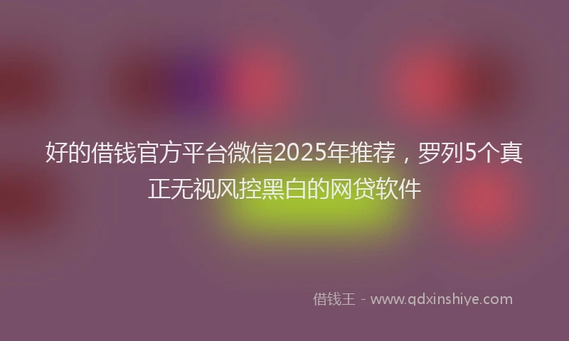好的借钱官方平台微信2025年推荐，罗列5个真正无视风控黑白的网贷软件