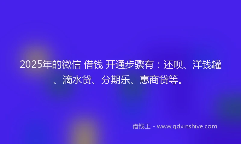 2025年的微信 借钱 开通步骤有：还呗、洋钱罐、滴水贷、分期乐、惠商贷等。