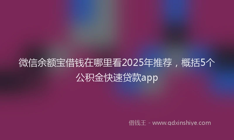 微信余额宝借钱在哪里看2025年推荐，概括5个公积金快速贷款app