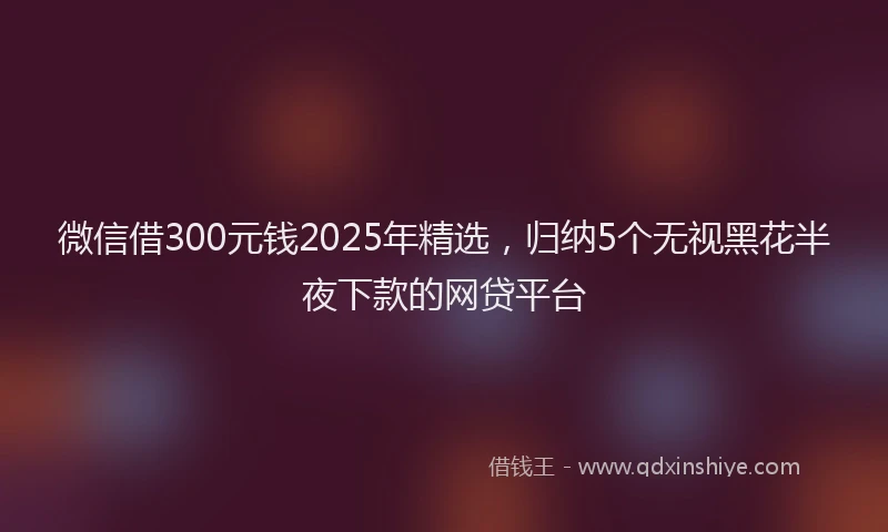 微信借300元钱2025年精选，归纳5个无视黑花半夜下款的网贷平台