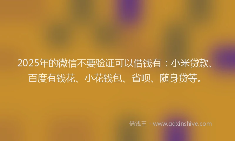 2025年的微信不要验证可以借钱有：小米贷款、百度有钱花、小花钱包、省呗、随身贷等。