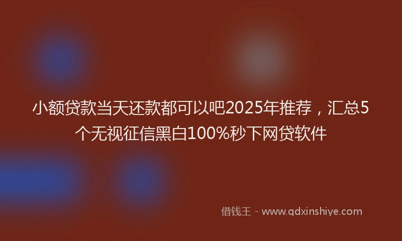 小额贷款当天还款都可以吧2025年推荐，汇总5个无视征信黑白100%秒下网贷软件