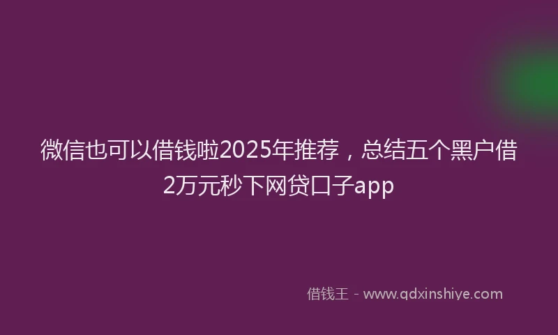 微信也可以借钱啦2025年推荐，总结五个黑户借2万元秒下网贷口子app