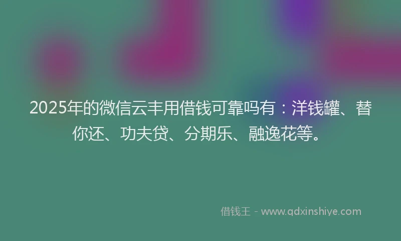 2025年的微信云丰用借钱可靠吗有：洋钱罐、替你还、功夫贷、分期乐、融逸花等。