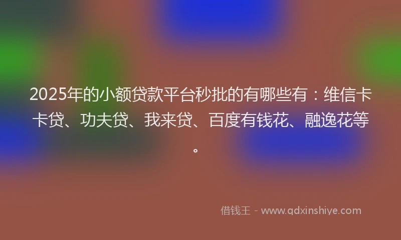 2025年的小额贷款平台秒批的有哪些有：维信卡卡贷、功夫贷、我来贷、百度有钱花、融逸花等。