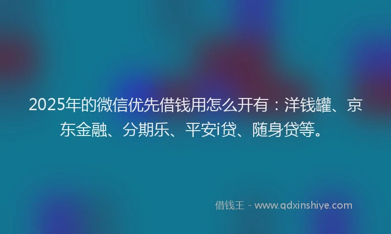 2025年的微信优先借钱用怎么开有：洋钱罐、京东金融、分期乐、平安i贷、随身贷等。