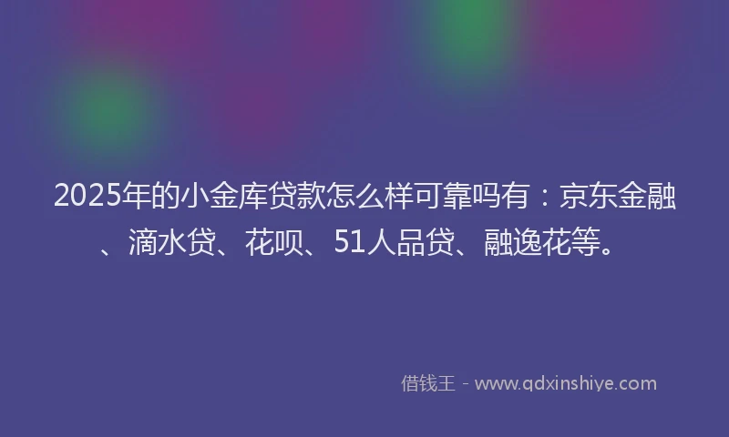 2025年的小金库贷款怎么样可靠吗有：京东金融、滴水贷、花呗、51人品贷、融逸花等。