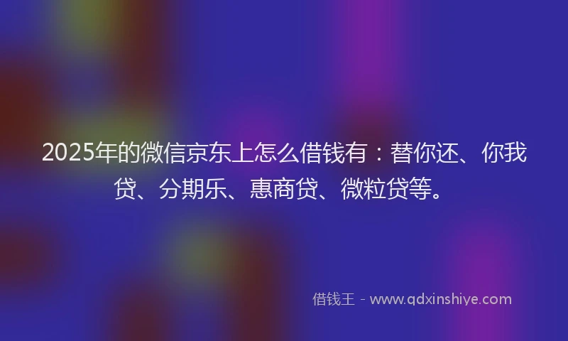 2025年的微信京东上怎么借钱有：替你还、你我贷、分期乐、惠商贷、微粒贷等。