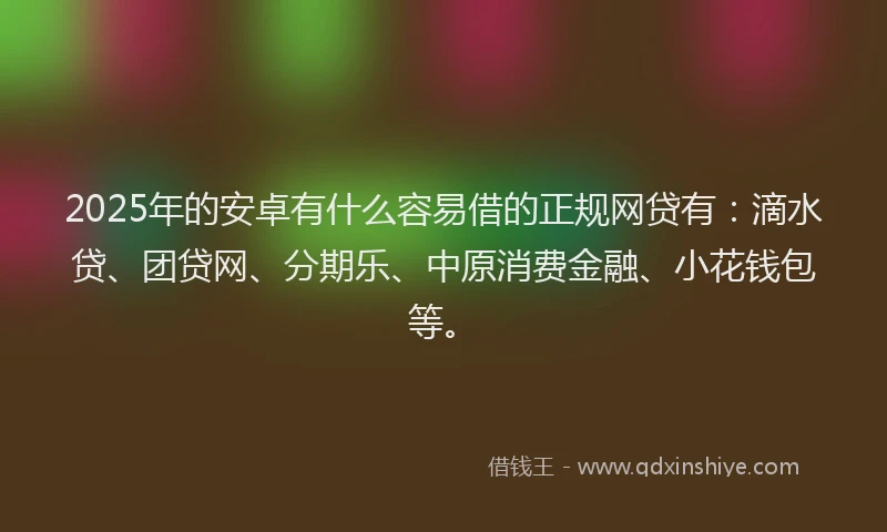 2025年的安卓有什么容易借的正规网贷有：滴水贷、团贷网、分期乐、中原消费金融、小花钱包等。