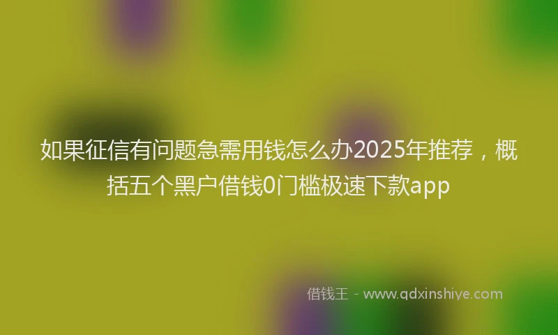 如果征信有问题急需用钱怎么办2025年推荐，概括五个黑户借钱0门槛极速下款app