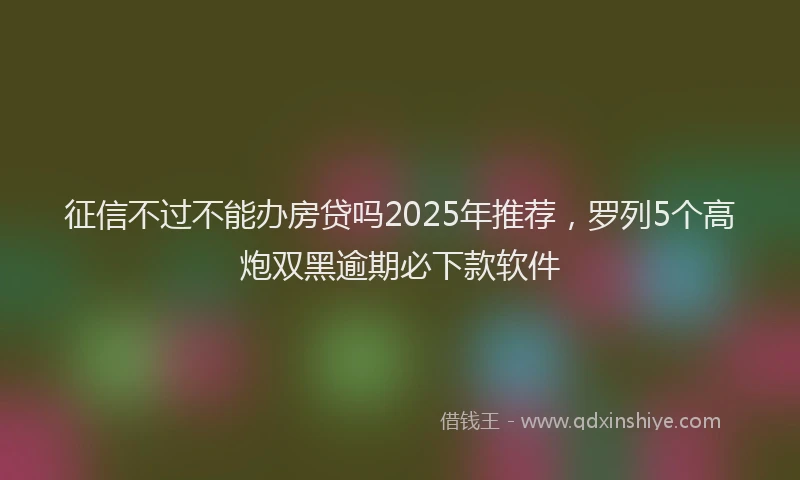征信不过不能办房贷吗2025年推荐，罗列5个高炮双黑逾期必下款软件
