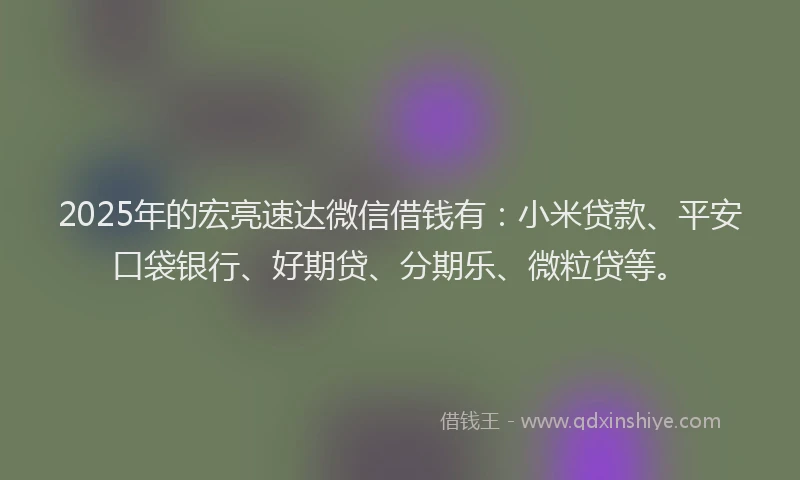 2025年的宏亮速达微信借钱有：小米贷款、平安口袋银行、好期贷、分期乐、微粒贷等。