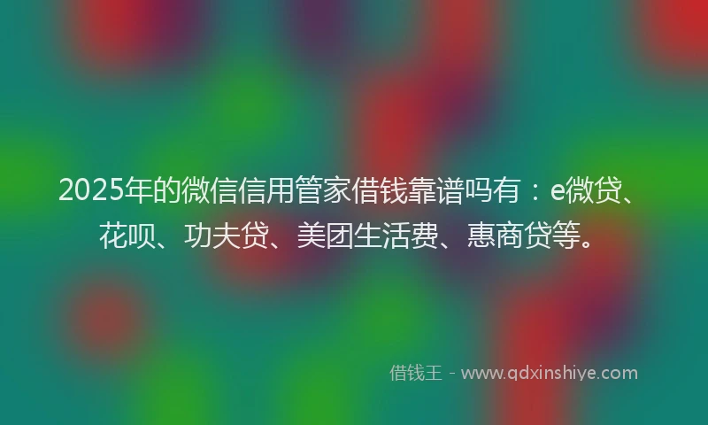 2025年的微信信用管家借钱靠谱吗有：e微贷、花呗、功夫贷、美团生活费、惠商贷等。