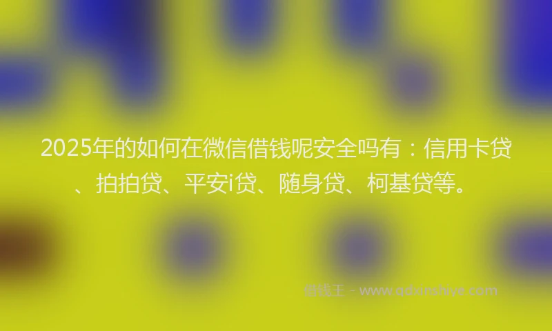 2025年的如何在微信借钱呢安全吗有：信用卡贷、拍拍贷、平安i贷、随身贷、柯基贷等。