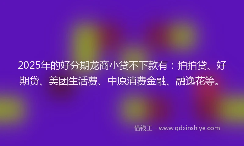 2025年的好分期龙商小贷不下款有：拍拍贷、好期贷、美团生活费、中原消费金融、融逸花等。