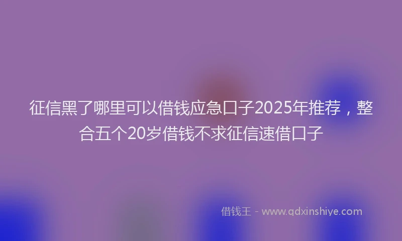 征信黑了哪里可以借钱应急口子2025年推荐，整合五个20岁借钱不求征信速借口子