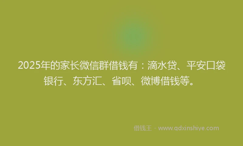 2025年的家长微信群借钱有：滴水贷、平安口袋银行、东方汇、省呗、微博借钱等。