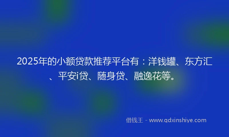 2025年的小额贷款推荐平台有：洋钱罐、东方汇、平安i贷、随身贷、融逸花等。