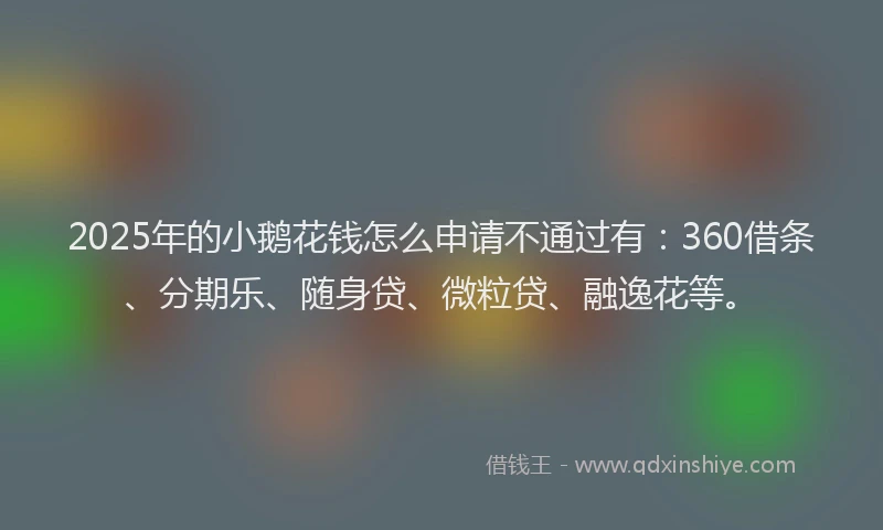 2025年的小鹅花钱怎么申请不通过有：360借条、分期乐、随身贷、微粒贷、融逸花等。