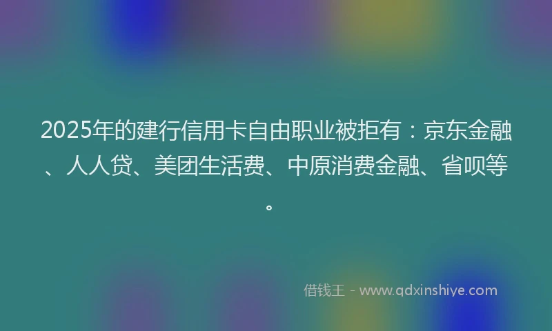 2025年的建行信用卡自由职业被拒有：京东金融、人人贷、美团生活费、中原消费金融、省呗等。