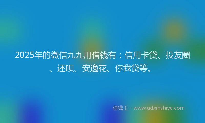 2025年的微信九九用借钱有：信用卡贷、投友圈、还呗、安逸花、你我贷等。