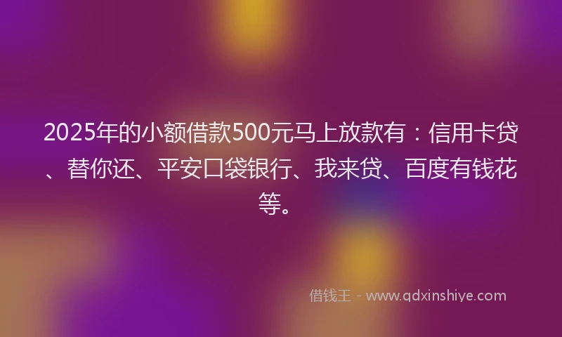 2025年的小额借款500元马上放款有：信用卡贷、替你还、平安口袋银行、我来贷、百度有钱花等。
