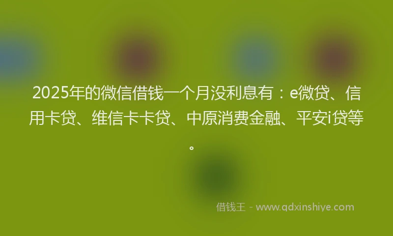 2025年的微信借钱一个月没利息有：e微贷、信用卡贷、维信卡卡贷、中原消费金融、平安i贷等。