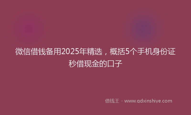 微信借钱备用2025年精选，概括5个手机身份证秒借现金的口子