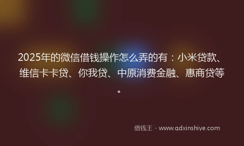 2025年的微信借钱操作怎么弄的有：小米贷款、维信卡卡贷、你我贷、中原消费金融、惠商贷等。