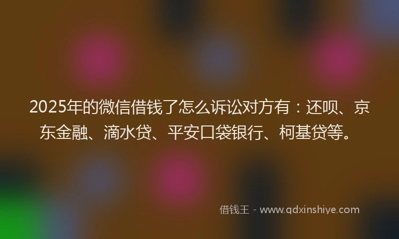 2025年的微信借钱了怎么诉讼对方有：还呗、京东金融、滴水贷、平安口袋银行、柯基贷等。